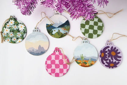 Pink Checkered Hand Painted Ornament