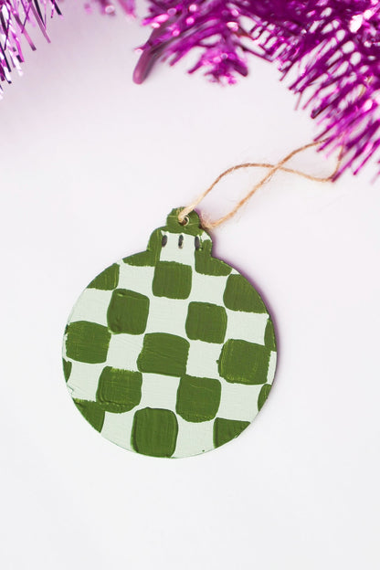 Green Checkered Hand Painted Ornament