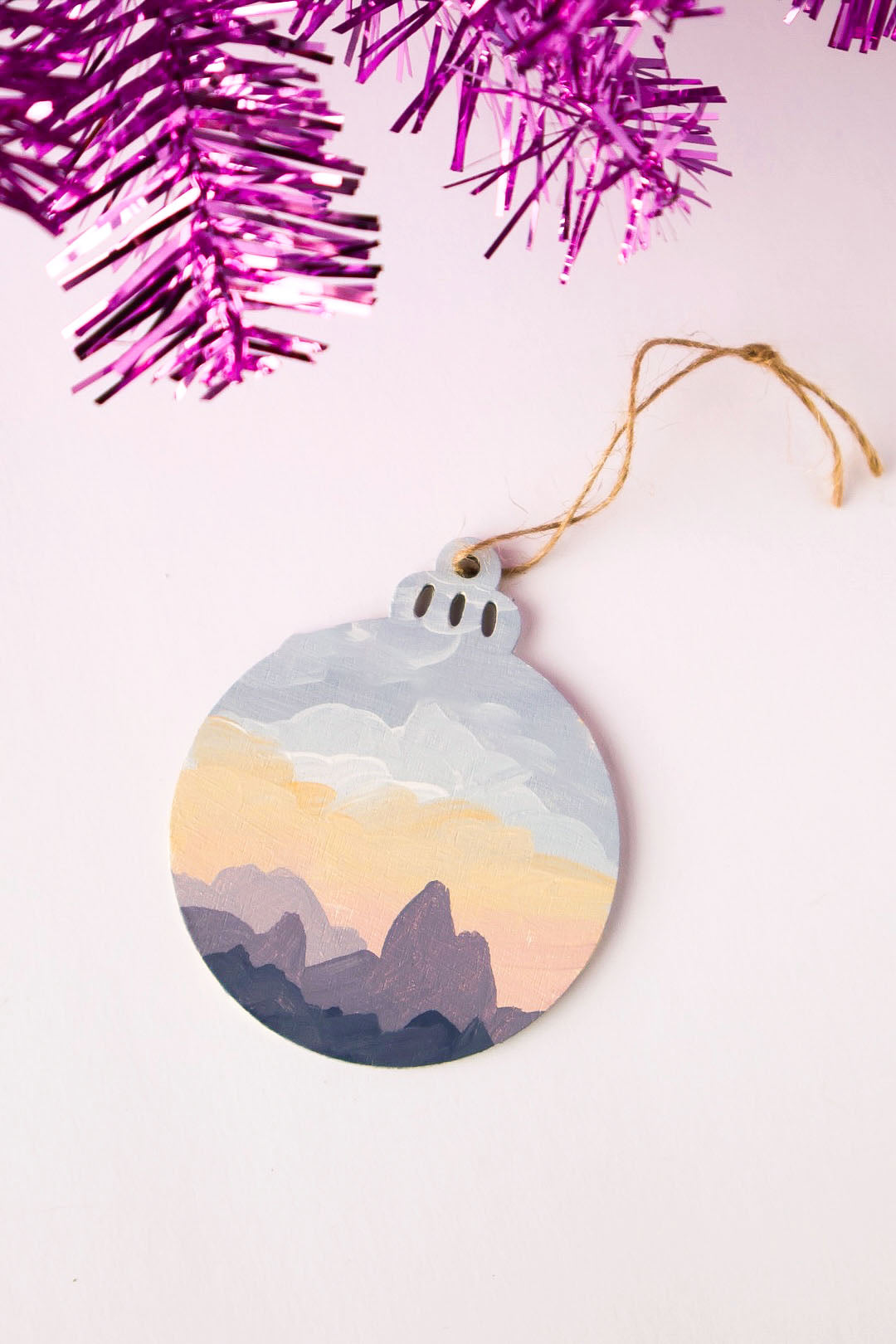 Mountain Sunset Hand Painted Ornament
