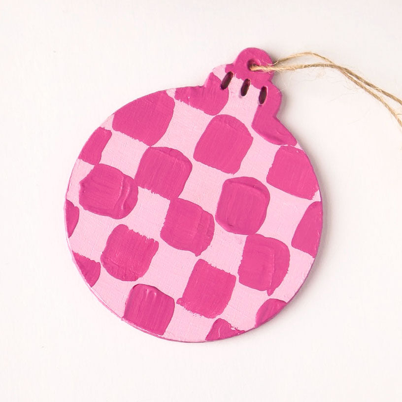 Pink Checkered Hand Painted Ornament